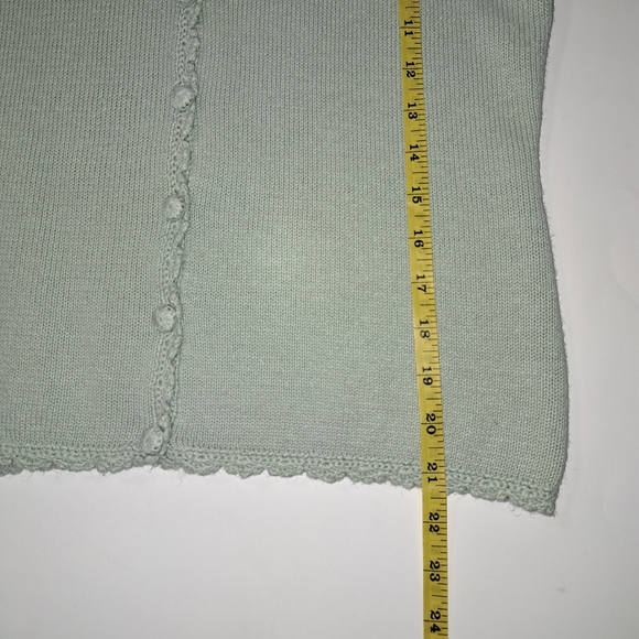 Bridgewater Short sleeve sweater cardigan light green sage Small Crochet Vintage - Picture 10 of 11